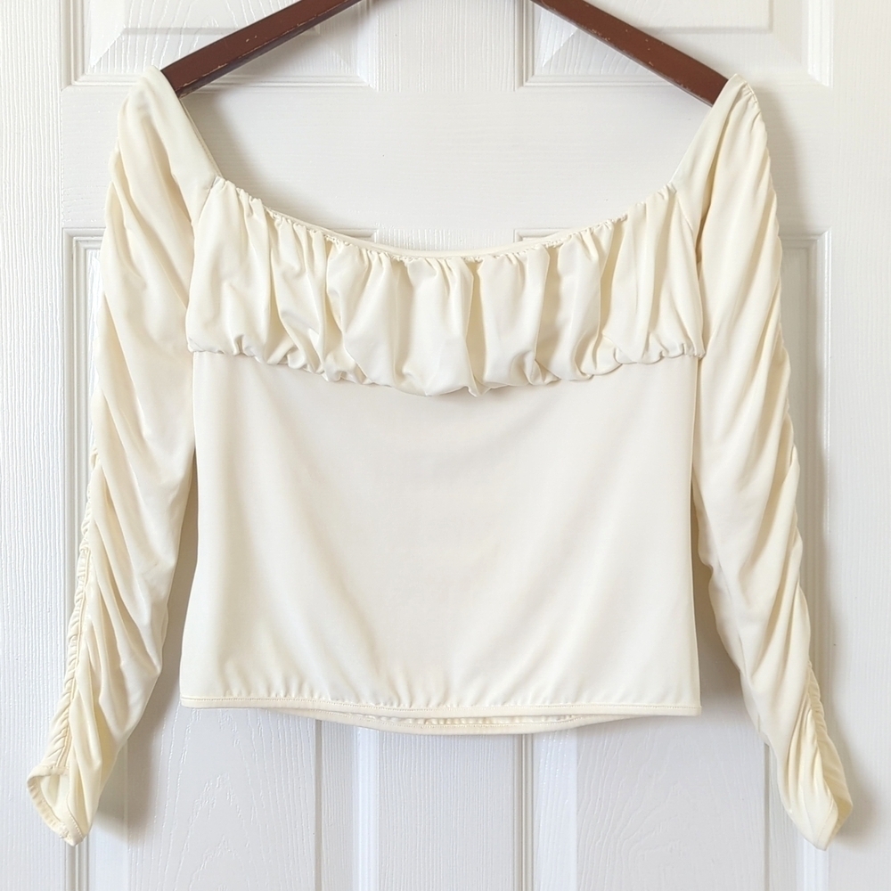 Catherine Malandrino Y2K Vintage Ruched Off The Shoulder Long Sleeve Cropped Top